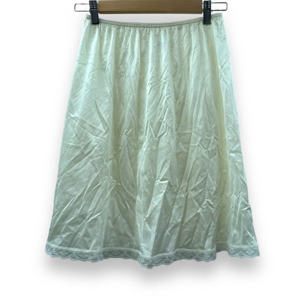 Vintage Warner's Off White Ivory Lace Trim‎ Slip Mini Skirt Size L